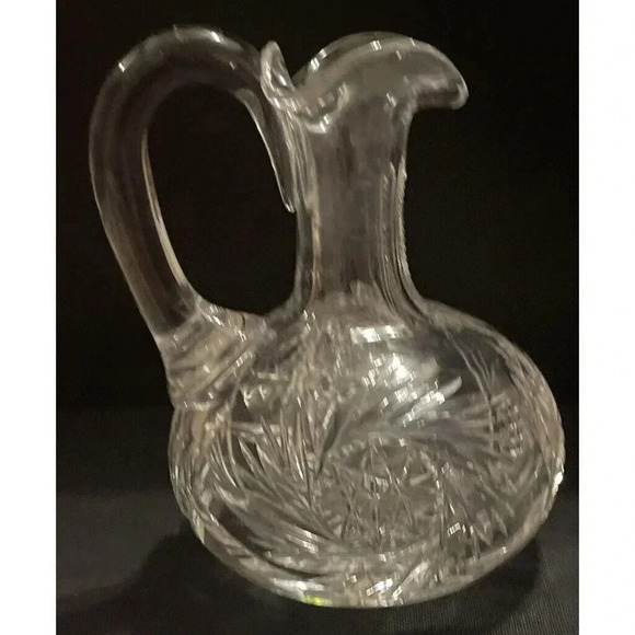 American Brilliant Hand Cut Crystal Glass Oil Vinegar Cruet Bottle - Picture 3 of 7